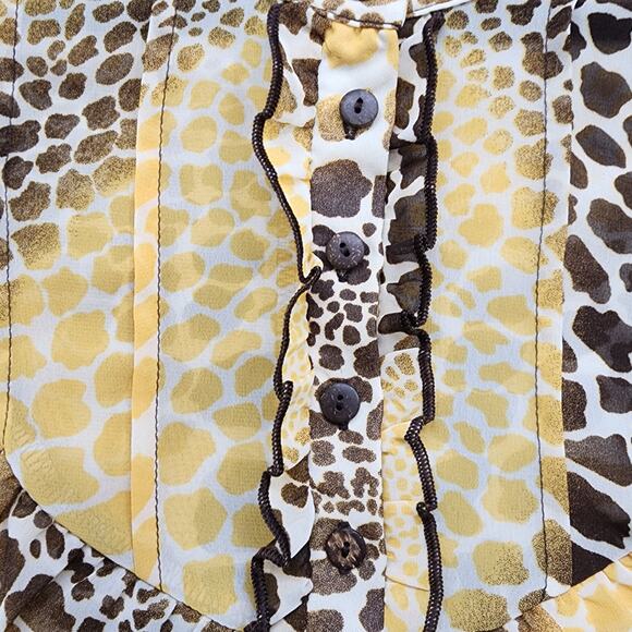 Maurices Top Womens XL Brown Yellow Animal Print Sleeveless Ruffled Chiffon - Picture 2 of 9